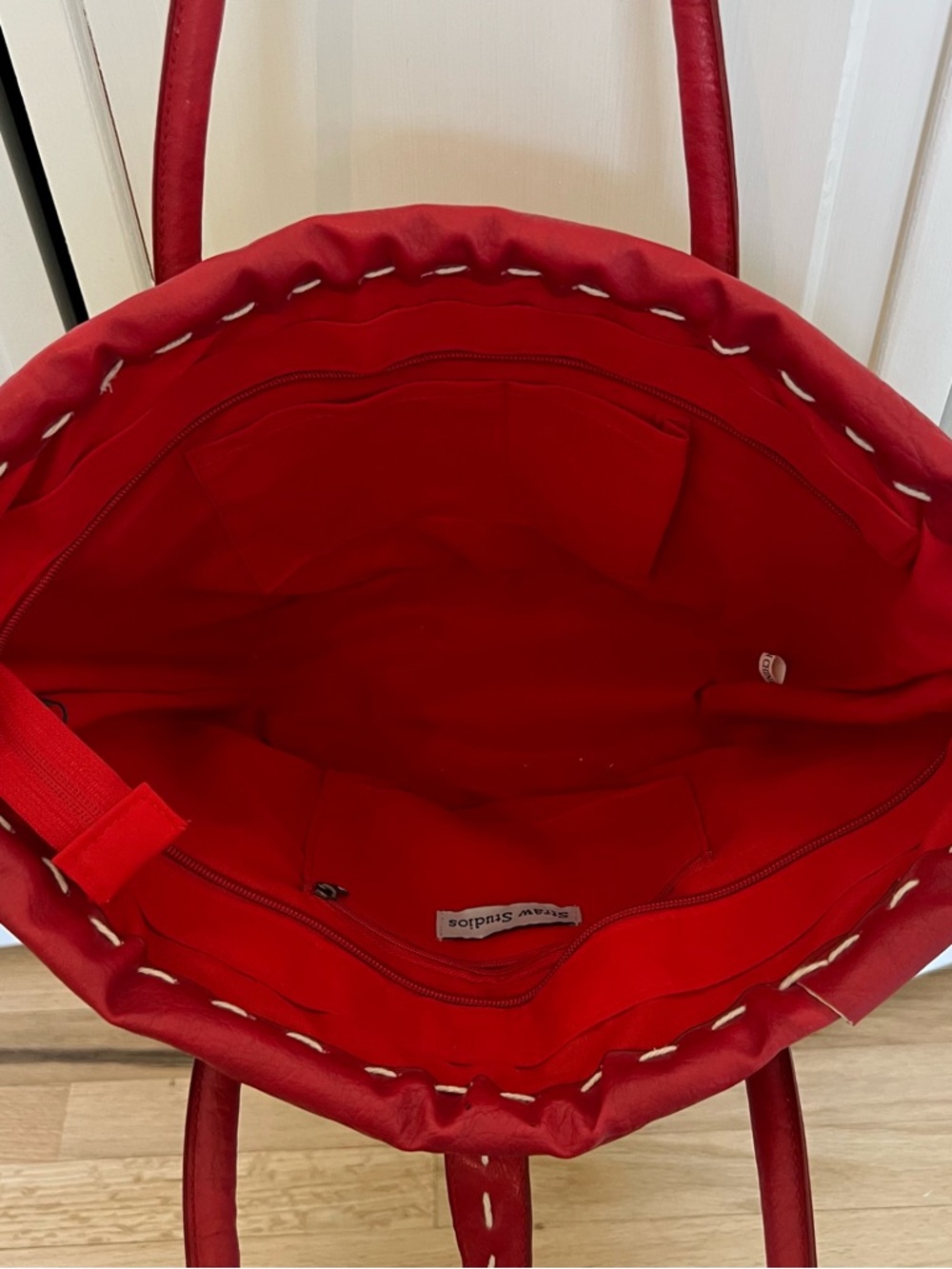 Straw Studios Natural Straw Tote with Red Trim and Handles - Picture 7 of 7